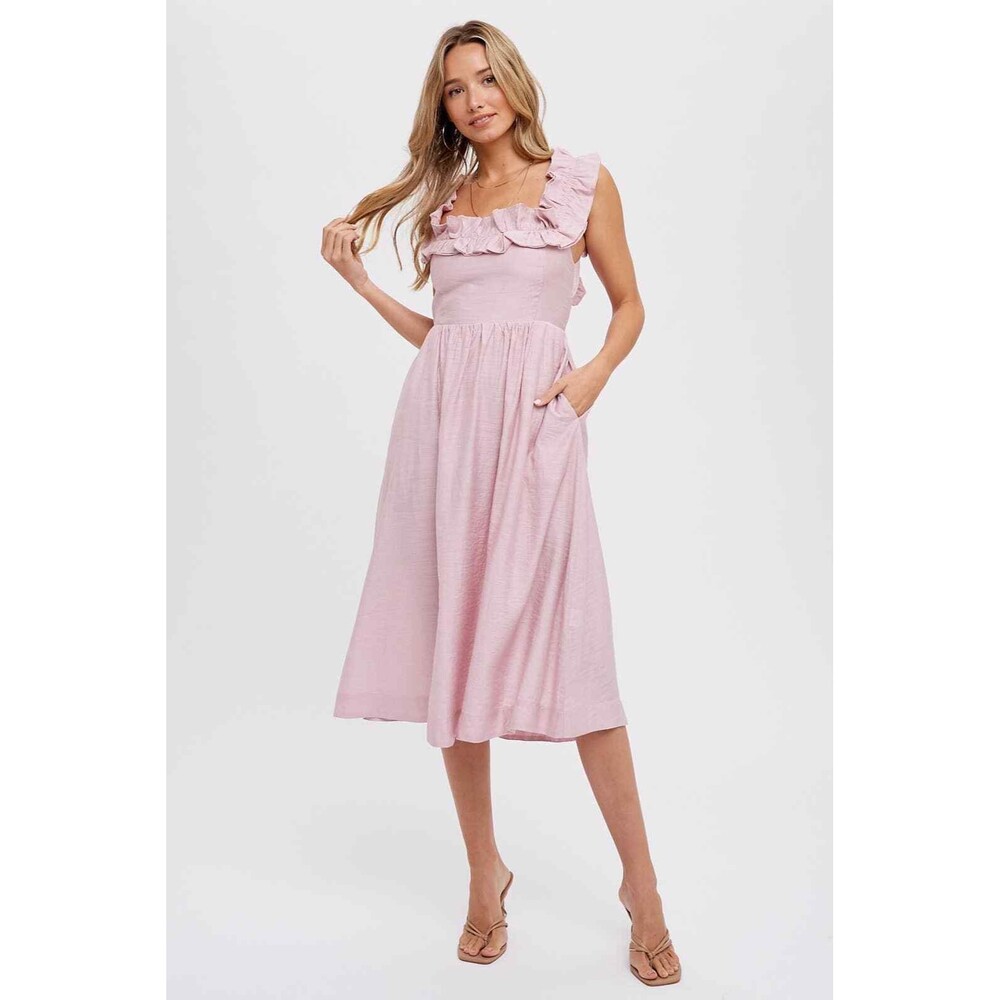 Bluivy Ruffled Square Neck Midi Dress - NWT